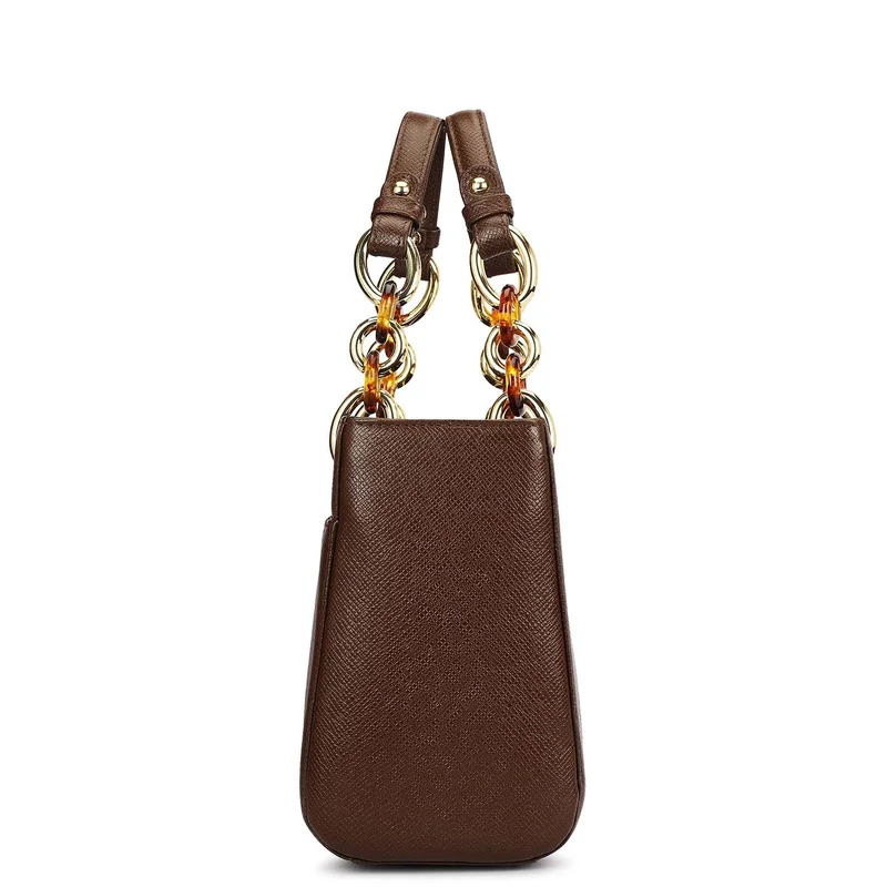 Da Milano Walnut Small Franzy Leather Satchel - Walnut for Women | Best Price UAE